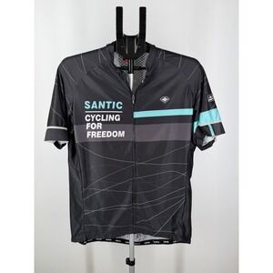 Santic Cycling For Freedom Jersey Mens 3XL Black Teal Full Zip Bike Shirt